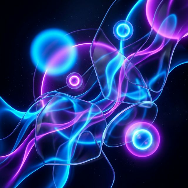 Abstract glowing dark theme background with neon shapes